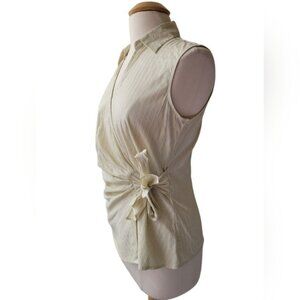 y2k 90s Express V-neck Top Ivory Metallic Striped Sleeveless Wrap Tie LARGE